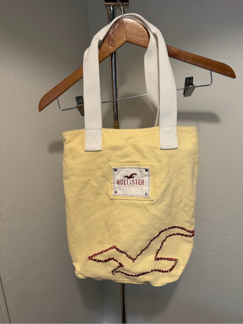 Hollister Yellow Canvas Tote Bag with White Straps